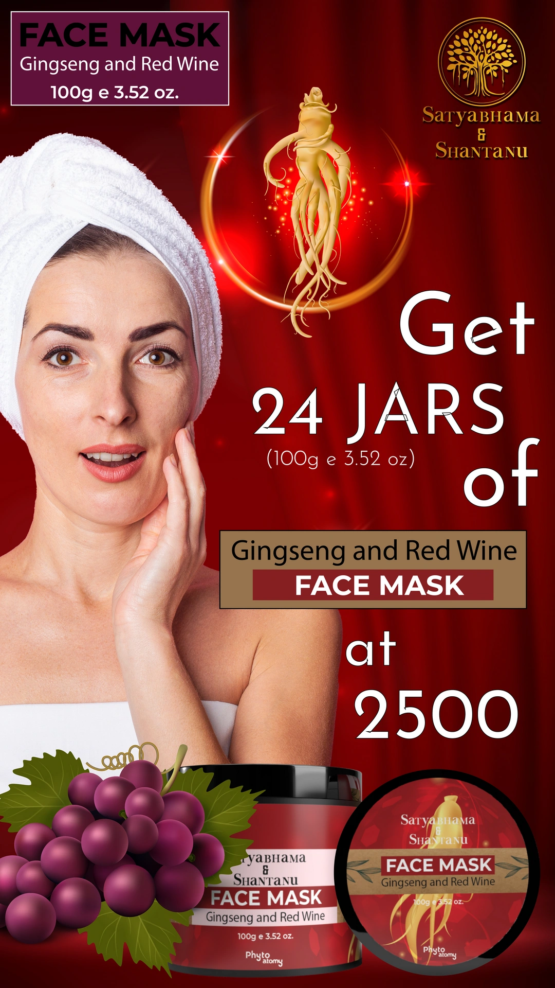 RBV B2B Gingseng and Red Wine Face Mask (100g)-24 Pcs.